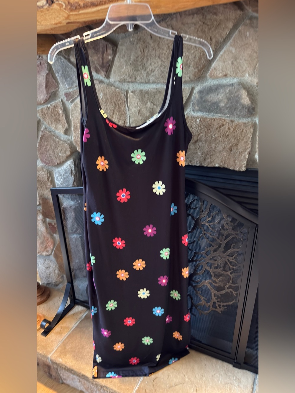 SHEIN Black Floral Slip Midi Dress with Multicolor Daisy Print - Picture 3 of 8